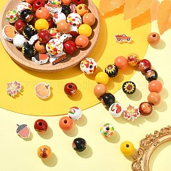 100Pcs 15 Styles Round & Flower Wood European Beads&nbsp;WOOD-CJ0002-45