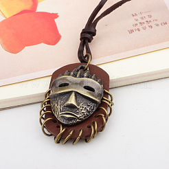 Easter Vintage Alloy with Imitation Leather Tribal Mask Pendant Necklaces&nbsp;FS-WG7B4BC-01