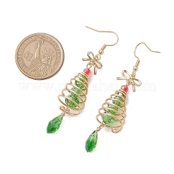 Christmas Tree with Bowknot Brass Wired Glass Dangle Earrings&nbsp;EJEW-JE06125