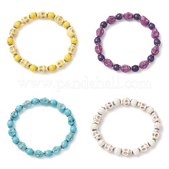 4Pcs 4 Colors Halloween Dyed Synthetic Turquoise Skull & Round Beaded Stretch Bracelet Sets for Men Women&nbsp;BJEW-JB12255