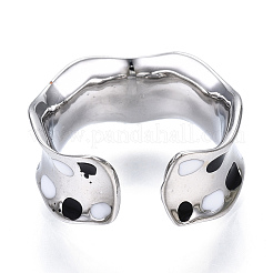 Clear Cubic Zirconia Wave Open Cuff Ring with Enamel&nbsp;RJEW-N039-03P