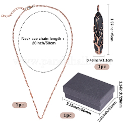 1Pc Natural Black Agate Bullet Macrame Pouch Pendant Alloy Chain Necklaces&nbsp;NJEW-PA0001-01D