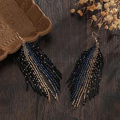 Bohemian Handmade Glass Seed Beads Tassel Dangle Earrings&nbsp;ZR0376