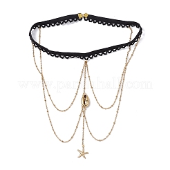 304 Stainless Steel Cable Chains & Electroplated Shell Pendant Tassel Thigh Leg Chains&nbsp;AJEW-AN00649-02