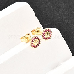 Flat Round with Heart Brass Micro Pave Cubic Zirconia Stud Earrings&nbsp;EJEW-A135-06G