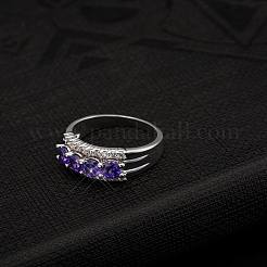Real Platinum Plated Brass Cubic Zirconia Wide Band Rings&nbsp;RJEW-EE0001-035D