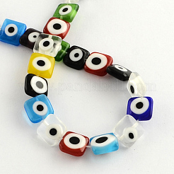 Square Handmade Evil Eye Lampwork Beads&nbsp;LAMP-R004-06