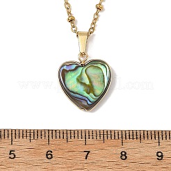 Heart Natural Abalone Shell/Paua Shell Pendant 304 Stainless Steel Satellite Chain Necklaces for Women&nbsp;NJEW-JN06368