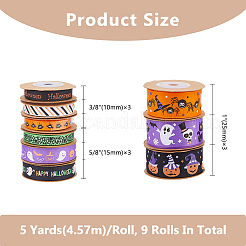 9Pcs 9 Styles Halloween Printed Polyester Grosgrain Ribbon&nbsp;OCOR-WH0085-74