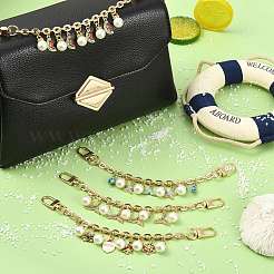 4Pcs 4 Styles Alloy Rhinestone with Acrylic Pearl Bead Charm Cable Chain Bag Decorative Chains&nbsp;HJEW-FS00060-04