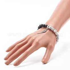 Natural Lava Rock and Synthetic Howlite Round Beads Stretch Bracelet for Men Women&nbsp;BJEW-JB06929