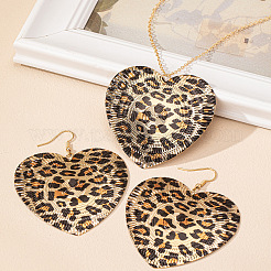 Heart Leopard Print Alloy Dangle Earrings & Pendant Necklaces Sets for Women&nbsp;FS-WG4B7EF-01