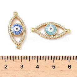 Brass Micro Pave Clear Cubic Zirconia Enamel Horse Eye Connector Charms&nbsp;KK-H534-02G