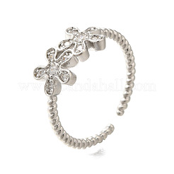 Brass Micro Pave Clear Cubic Zirconia Open Cuff Rings for Women&nbsp;RJEW-R005-06G