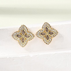 Brass Micro Pave Cubic Zirconia Stud Earrings&nbsp;KK-CBA8324-25G-02