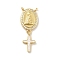 Brass Charms, with Shell, Cadmium Free & Lead Free, Long-Lasting Plated, Oval with Cross, Real 18K Gold Plated, White, 30mm, Hole: 1.5mm