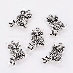 Tibetan Style Pendant Rhinestone Settings, Owl, Cadmium Free & Nickel Free & Lead Free, Antique Silver, 36x25x4mm, Hole: 3mm, Fit for 1mm Rhinestone