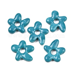 Handmade Lampwork Beads, Flower, Dark Turquoise, 18x17x4mm, Hole: 3.7mm