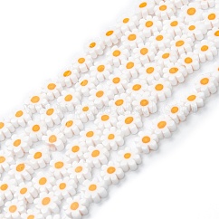 Handmade Millefiori Glass Bead Strands, Flower, White, 6.4~9x3.2mm, Hole: 1mm, about 56pcs/Strand, 15.75''(40cm)