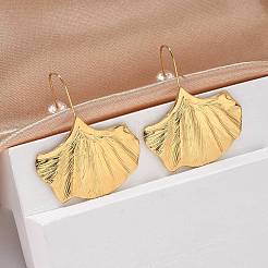 Ion Plating(IP) 304 Stainless Steel Ginkgo Leaf Dangle Earrings for Women&nbsp;EJEW-K243-03G
