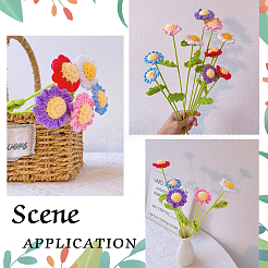 12Pcs 4 Colors Crochet Cotton Flower Ornaments with Iron Wire&nbsp;AJEW-FG0002-93