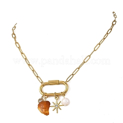 Nuggets Natural Amber & Natural Freshwater Pearl Pendant Necklaces&nbsp;NJEW-JN06494