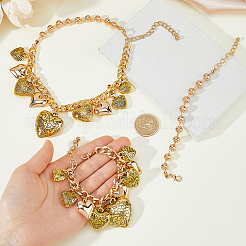 CCB Plastic Graduated Heart Pendant Aluminum Twisted Chain Necklaces & Brass Charm Bracelets & Round Beaded Bracelets Sets for Women&nbsp;SJEW-DC0001-02