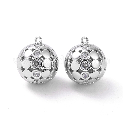 Round Brass Micro Pave Clear Cubic Zirconia Pendants&nbsp;KK-G436-06P