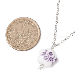 Handmade Printed Porcelain Flower Pendant Brass Cable Chain Necklaces for Women&nbsp;NJEW-JN05746