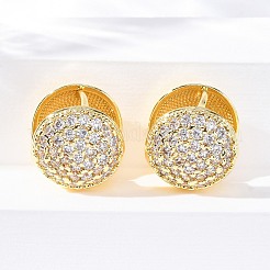 Round Brass Micro Pave Clear Cubic Zirconia Hoop Earrings&nbsp;EJEW-K305-04G