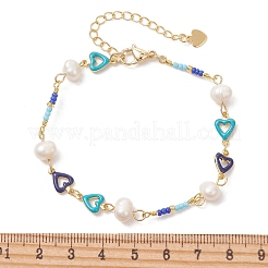 Handmade Brass Enamel Heart Link Chain Bracelets for Women&nbsp;BJEW-JB14048