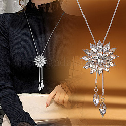 Flower Alloy Crystal Rhinestone Long Tassel Y Necklaces for Women&nbsp;FS-WG6712B-05