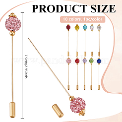 10Pcs 10 Colors Polymer Clay Rhinestone Round Ball Brass Lapel Pins&nbsp;JEWB-BC00011