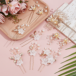 2 Sets 2 Styles Floral Brass Hair Combs&nbsp;OHAR-ME0001-04