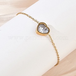 304 Stainless Steel Pave Clear Cubic Zirconia Heart Link Bracelets&nbsp;SA-CBA5F76-05G