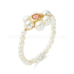 Shell Pearl & Brass Glass Finger Rings&nbsp;RJEW-JR01061
