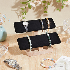 Velvet 2 Tier T-Bar Bracelet Display Stands with Wooden Base&nbsp;BDIS-WH0010-08C
