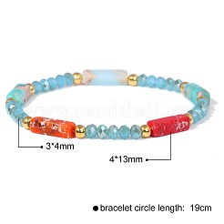 Dyed Synthetic Imperial Jasper Cuboid & Faceted Rondelle Dyed White Jade & Round Brass Beaded Stretch Bracelets&nbsp;QY8342-7