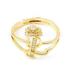 Clear Cubic Zirconia Initial Letter with Crown Adjustable Ring&nbsp;RJEW-M139-17L