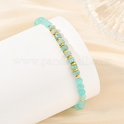 4MM Natural Amazonite and Brass Beaded Bracelets&nbsp;BJEW-JB14467