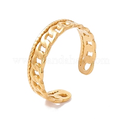 Ion Plating(IP) 304 Stainless Steel Curb Chains Shape Open Cuff Ring&nbsp;RJEW-H107-10G