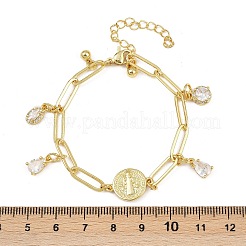 Rack Plating Teardrop Brass Micro Pave Cubic Zirconia Charm Bracelets&nbsp;BJEW-L702-01G