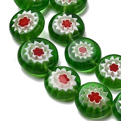 Handmade Millefiori Glass Flat Round Bead Strands&nbsp;LK-P011-24
