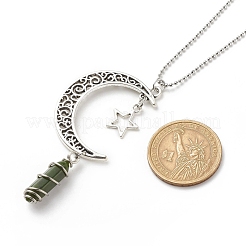 Natural Chinese Southern Jade Bullet with Alloy Moon and Star Pendant Necklace&nbsp;NJEW-JN03912-06