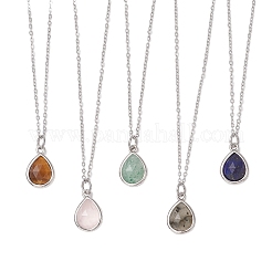Teardrop Faceted Natural Mixed Stone Pendant 304 Stainless Steel Cable Chain Necklaces for Women&nbsp;NJEW-JN05288