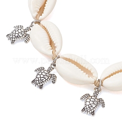 Adjustable Ocean Alloy Turtle Charms Natural Cowrie Shell Braided Bead Anklets for Womem&nbsp;AJEW-AN00784
