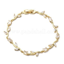 Leaf Brass Micro Pave Clear Cubic Zirconia Link Chain Bracelets&nbsp;BJEW-C130-02G