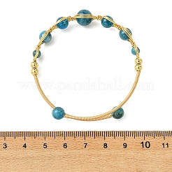 Herringbone Wire-Wrapped Natural Apatite Brass Cuff Bangles&nbsp;BJEW-JB14039-01