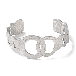 Non-Tarnish 304 Stainless Steel Textured Ring Open Cuff Bangles for Women&nbsp;BJEW-I315-03P