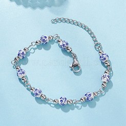 Round Flower Printed Porcelain Ceramic Beads Link Chain Bracelets for Women&nbsp;BJEW-JB12684-02